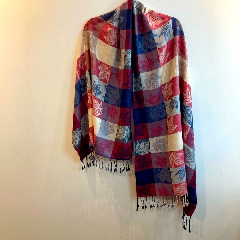 CHERIE BLISS Super Soft Colour Block Leaf Motif Large Pashmina Scarf Shawl NEW - Picture 1 of 8